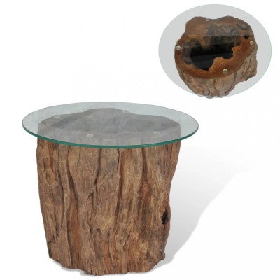 vidaXL Măsuță de cafea, lemn de tec și sticlă, 50 x 40 cm foto
