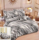 Cumpara ieftin Lenjerie Pat Bumbac 4 Piese Snow SF139, Alb/Gri, Fara Elastic, 200x230 Cearceaf 240x250 cm, Fete Perna 55x75, 70x70 cm