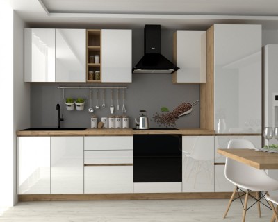Bucatarie Chelsea 3m, 300x60x215 cm, Stejar K003 Alb foto