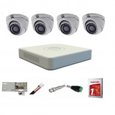 Sistem supraveghere video interior Hikvision 4 camere Turbo HD 5MP 20 m IR cu toate accesoriile incluse, CADOU HDD 1TB SafetyGuard Surveillance
