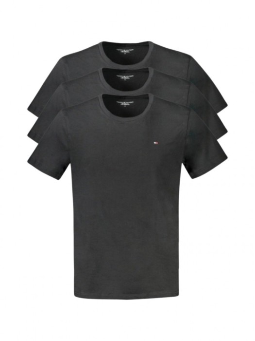 Tommy Hilfiger, Set 3 tricouri barbati, cu mini logo, Regular fit, Negru, S
