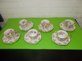 Portelan ZEH SCHERZER , superb set / serviciu de 6 CESTI cu FARFURIOARE pentru espresso , decorate in teme florale, Seturi