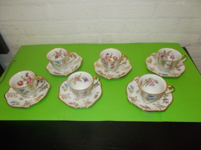 Portelan ZEH SCHERZER , superb set / serviciu de 6 CESTI cu FARFURIOARE pentru espresso , decorate in teme florale foto