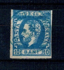 1871 - Carol I cu barba, 10bani albastru, stampilat