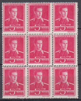 ROMANIA 1943/1945 LP 154 REGELE MIHAI I FILIGRAN MM EROARE DANTELATURA BLOC DE 12 TIMBRE DANTELATURA DIAMANT MNH foto