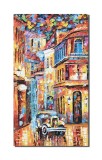 Cumpara ieftin Tablou pictat manual, Peisaj citadin, masina de epoca, 90x50cm ulei pe panza in cutit efect 3D