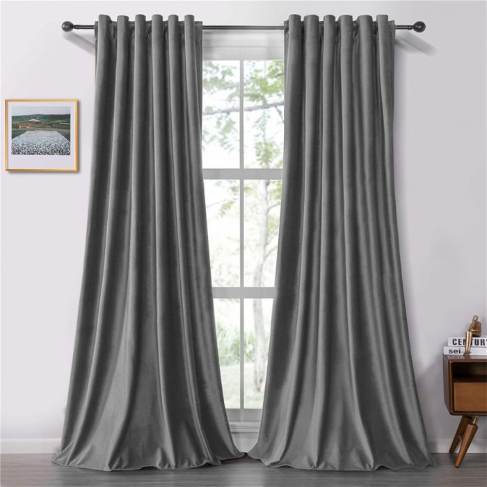 Set draperii soft cu rejansa transparenta cu ate pentru galerie, Super, 250x275 cm, densitate 200 g/mp, Gri, 2 buc