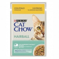 Purina Cat Chow Hairball, hrana umeda pentru pisici, pui si fasole verde in sos, 85 g