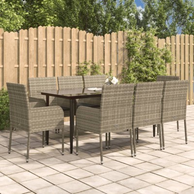 vidaXL Set mobilier de grădină cu perne, 9 piese, negru/gri, poliratan 3185152 foto