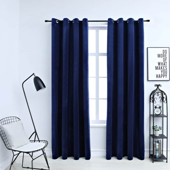 vidaXL Draperii opace &amp; inele 2 buc. albastru &icirc;nchis 140x175cm catifea