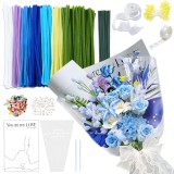 Set de curățare a țevilor pentru bricolaj 622 bucăți 7 culori cu s&acirc;rmă florală și panglici, set de flori DIY