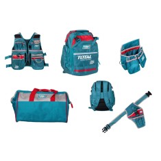 Set transport unelte TOTAL 5 piese rucsac, geanta, vesta, centura, suport bormasina