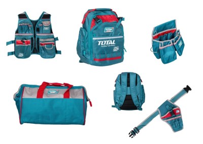 Set transport unelte TOTAL 5 piese rucsac, geanta, vesta, centura, suport bormasina foto