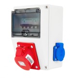 Tablou electric 7 module 218x149mm echipat cu o priza trifazica 16A 3P+N+E si 2 prize monofazice schuko 16A precablat, cu sigurante SCHNEIDER, organiz