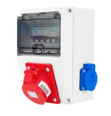Tablou electric 7 module 218x149mm echipat cu o priza trifazica 16A 3P+N+E si 2 prize monofazice schuko 16A precablat, cu sigurante SCHNEIDER, organiz