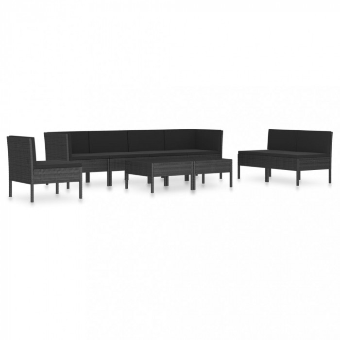 Set mobilier de grădină cu perne, 9 piese, negru, poliratan