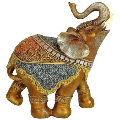 Elefant cu trompa in sus, statueta pentru bogăție, modele auriu și maro 13 cm
