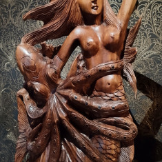 Sculptura din lemn masiv Art-Nouveau de dimensiuni mari