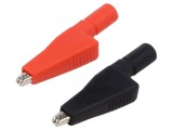 Bornă crocodil 10A neagră și roșie CAL TEST, placare nichelat, 56mm