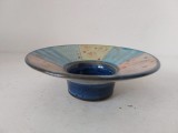 Vas ceramic suport de lumanare hand-made, artist made, marcat, 5cm inaltime x 14cm diametru in partea superioara