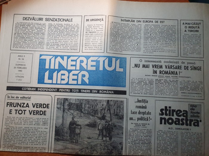 tineretul liber 25 februarie 1990-art&quot;nu mai vrem varsare de sange in romania&quot;