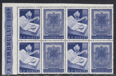 ROMANIA 1959 LP 484 a ZIUA MARCII POSTALE BLOC DE 4 TIMBRE CU VINIETE MNH foto