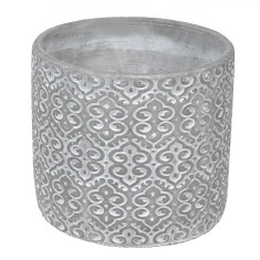 Masca Ghiveci Flori, Model Reliefat, Ciment, Alb Gri, Diametru 13.5x12.5cm