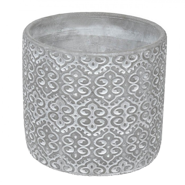 Masca Ghiveci Flori, Model Reliefat, Ciment, Alb Gri, Diametru 13.5x12.5cm