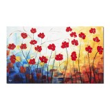 Tablou pictat manual cu maci, Veselie, 100x60cm ulei pe panza in cutit efect 3D, Superb