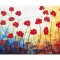 Tablou pictat manual cu maci, Veselie, 100x60cm ulei pe panza in cutit efect 3D, Superb