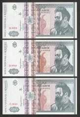 Romania, lot 3 X 500 lei 1992_UNC _serie D.0029 / D.0048 / C0030 foto