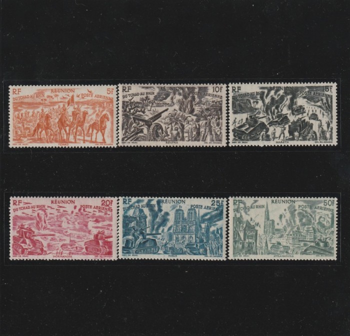 Reunion , Colonii franceze 1946 - Omnibuse , Din Ciad la Rhin serie 6 valori, dantelate , MNH , Mi.303-308