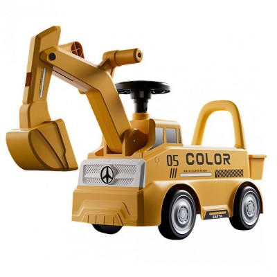 Excavator Manual pentru copii, Flippy, 3 ani, Sport, Claxon, Cutie Depozitare, Lumini, Scaun, 62x26x47 cm, Galben foto