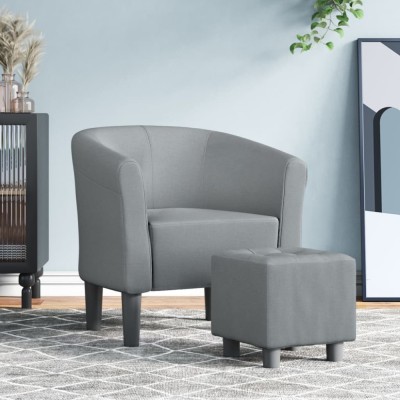 Gossi fotoliu tip cuva cu taburet, gri deschis, material textil foto