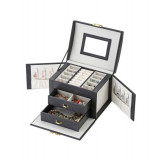 Cutie eleganta pentru bijuterii, ceasuri si accesorii, culoare negru