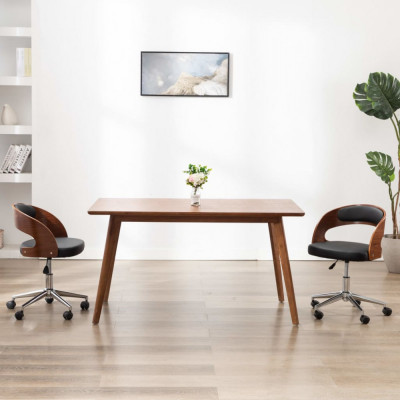 vidaXL Scaun de birou pivotant, negru, lemn curbat și piele ecologică foto