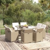 VidaXL Set mobilier pentru grădină cu perne, 9 piese, bej, poliratan