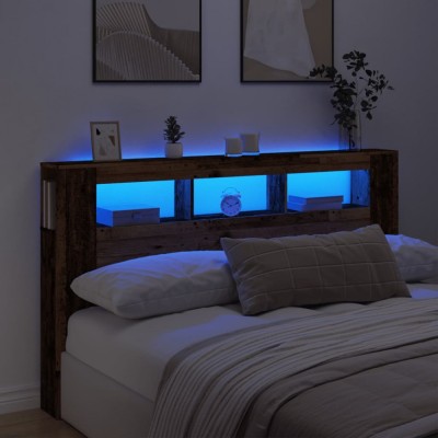 vidaXL Tăblie pat cu LED lemn vechi 180x18,5x103,5 cm lemn prelucrat foto