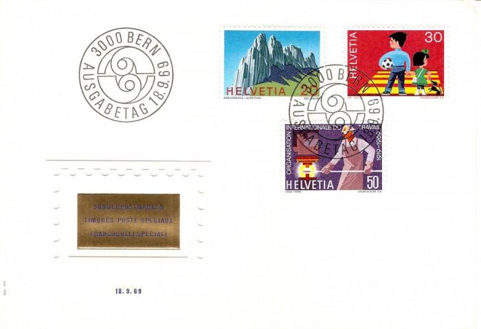 TIMBRU SPECIAL SEC DIN ELVETIA 1969 FDC COVER POZA IN RELIEF