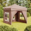 Cort Pliabil Petrecere vidaXL, 2x2m, Taupe, cu Pereți Laterali, Impermeabil, Protecție UV, Cadru Oțel