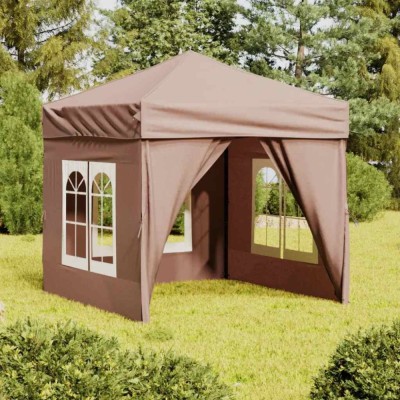 vidaXL Cort pliabil pentru petrecere, pereți laterali, taupe, 2x2 m foto