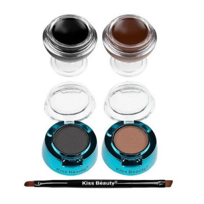 Kit Sprancene, Kiss Beauty, Fit Eye Durable, 2 Gel Sprancene, 2 Fard Sprancene, Pensula, Black-Brown foto