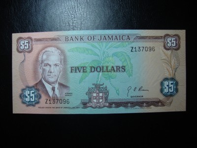 JAMAICA 5 DOLARI 1980 UNC foto