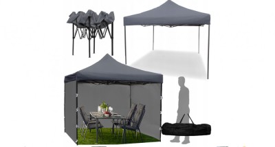 Cort pavilion cu 3 pereti, gri, 3 x 3 m, MalTec 112812 foto