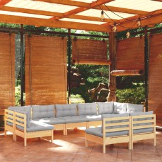 vidaXL Set mobilier de grădină cu perne gri, 9 piese, lemn masiv pin 3097198