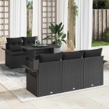 VidaXL Set de canapea de grădină cu 6 piese și perne, Negru, Rattan din poliester.