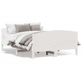 VidaXL Cadru de pat cu tăblie, alb, 160x200 cm, lemn masiv de pin