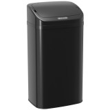 HOMCOM Coș cu senzor 48 L pentru bucătărie sau birou, funcție de &icirc;nchidere automată, oțel inoxidabil, Negru | Aosom Romania