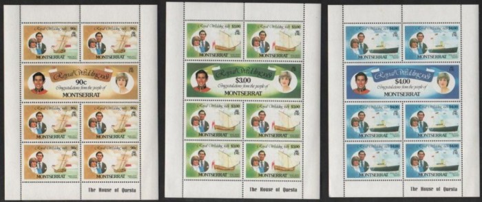 Montserrat 1981 Diana &amp; Charles, Royal Wedding 1981, 3 perf.sheet, MNH AJ.106