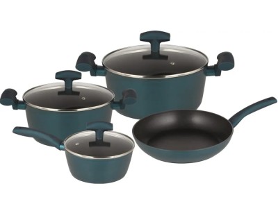 Set vase de gatit Michelino, 7 piese, aluminiu forjat, acoperire antiaderenta, turcoaz foto
